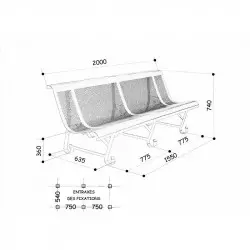 Schéma du banc 3 pieds en métal Schéma du banc 3 pieds en métal