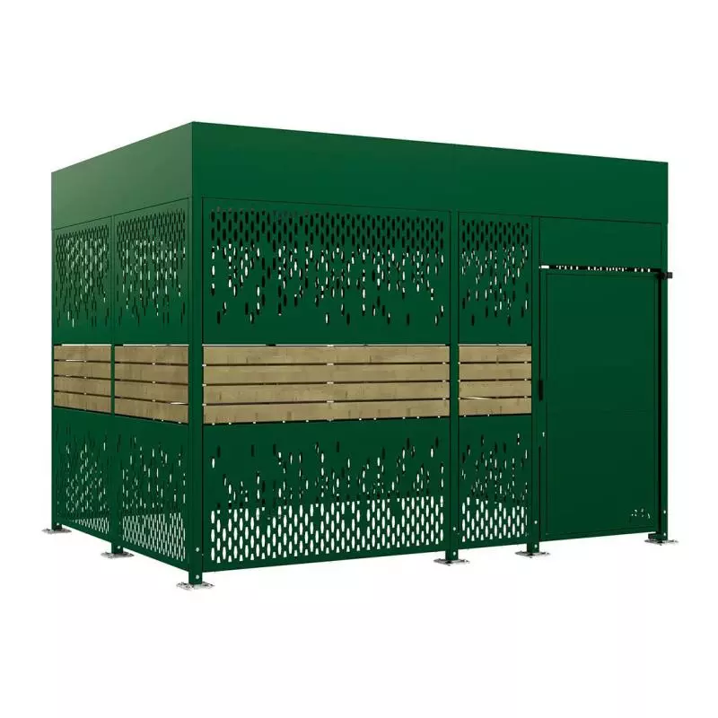 Consigne vélos bois et métal Horizon 4m - Vert Mousse