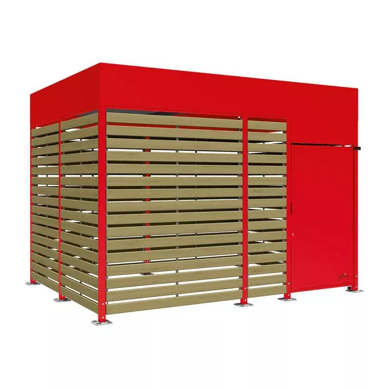 Abri vélos bois et acier rouge pour une visibilité maximale - 4m