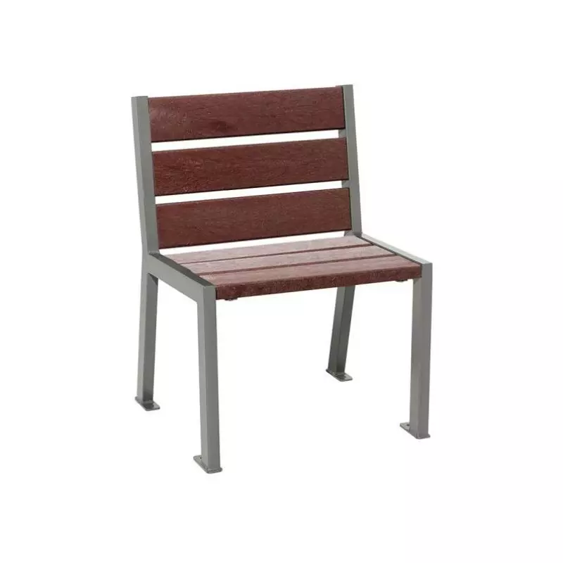 Banc public individuel en acier et plastique recyclé marron, sans accoudoir