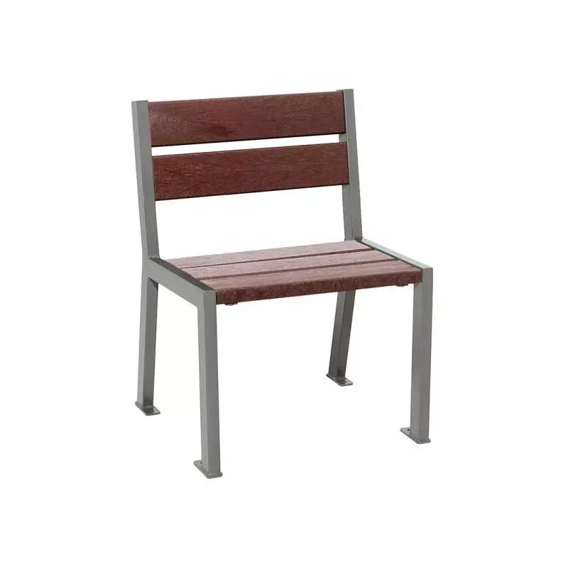 Banc 1 place en acier personnalisable et 5 lames plastique recyclé marron