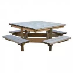 Table de pique-nique carrée en bois de résineux