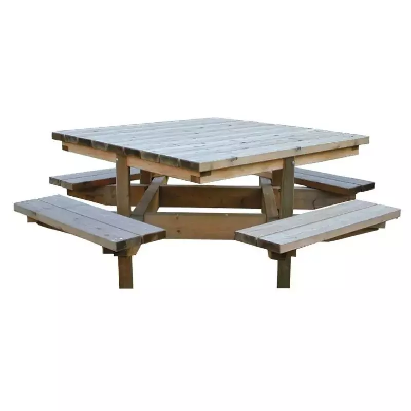 Table de pique-nique carrée en bois de résineux