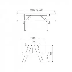 Dimensions disponibles pour la table de pique-nique Turin en bois Dimensions disponibles pour la table de pique-nique Turin en bois