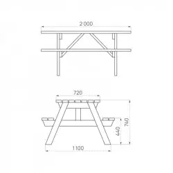 Dimensions de la table pique-nique en bois Turin éco