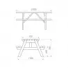 Dimensions de la table pique-nique en bois Turin éco