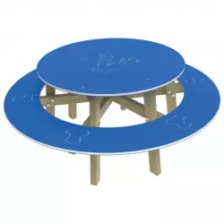 Table de pique nique pour enfant en acier et PEHD bleu gravé