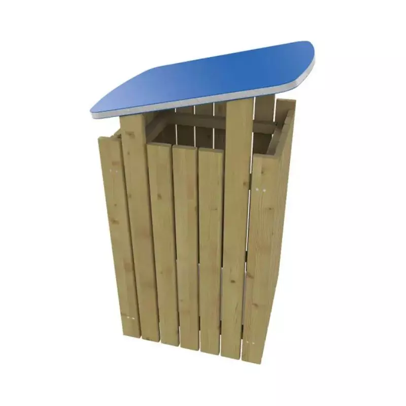 Poubelle parc public en bois avec couvercle PEHD