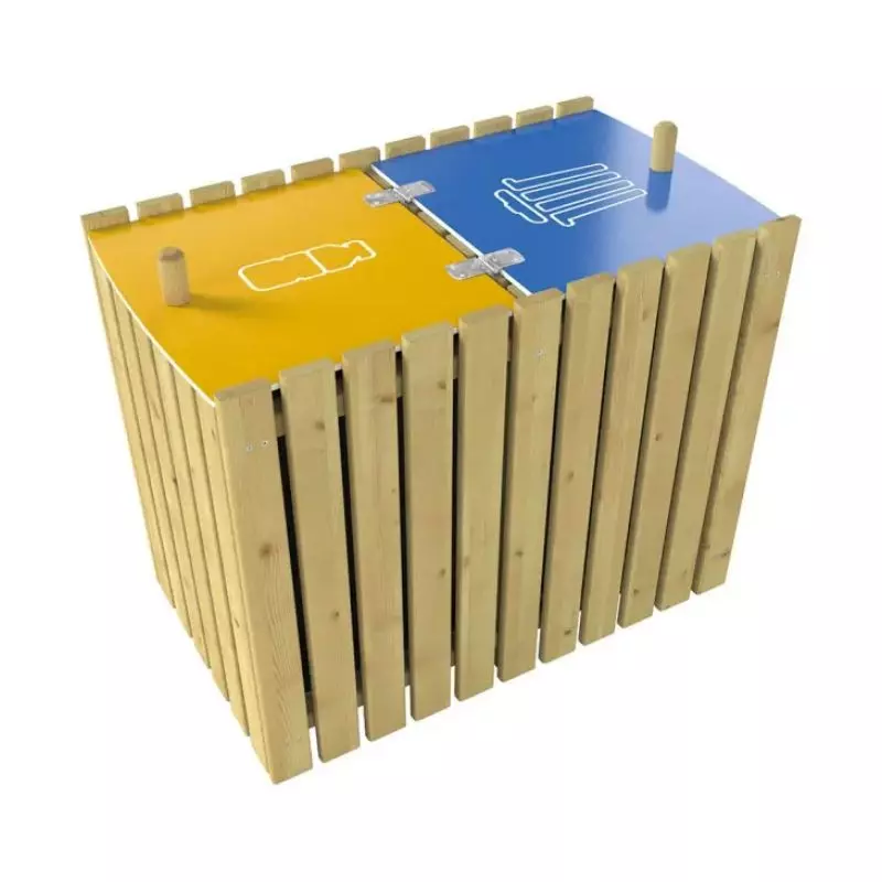 Poubelle tri sélectif en bois, 2 bacs de 100 L