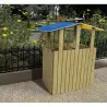 Poubelle en bois de tri 2 bacs dans un jardin public