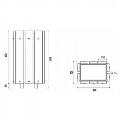 Schéma de la corbeille Moray en plastique recyclé :