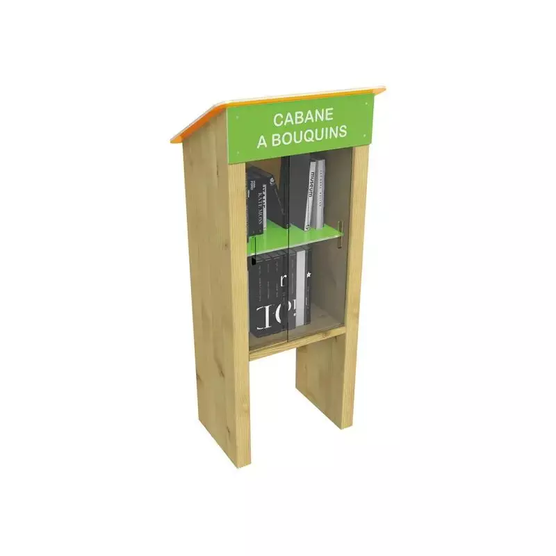 Bibliothèque partagée en bois et PEHD avec vitrine