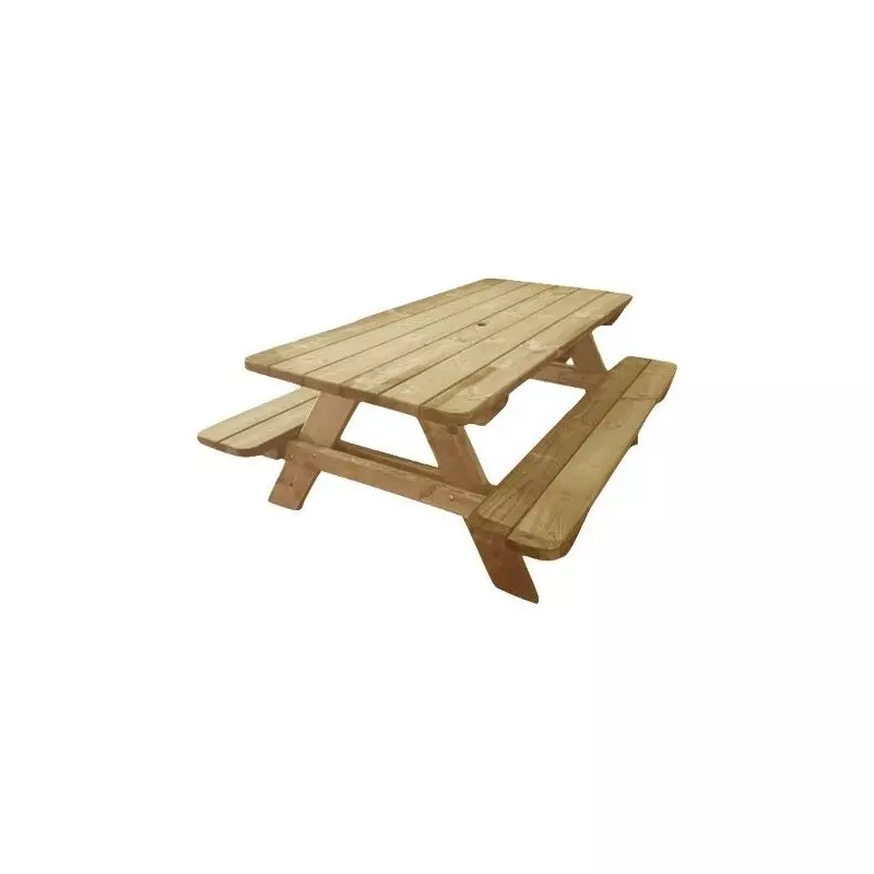 Table pique-nique en bois Sardaigne, angles arrondis et trou parasol