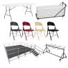 Lot de mobilier événementiel - table chaise chariot et podium Lot de mobilier événementiel - table chaise chariot et podium