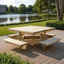 Table en bois pique-nique dans un parc Table en bois pique-nique dans un parc