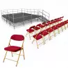 Lot de chaises pliantes en velours rouge et podium modulable Lot de chaises pliantes en velours rouge et podium modulable