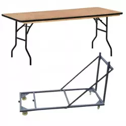 Lot de 10 tables pliantes bois et chariot de transport pour tables