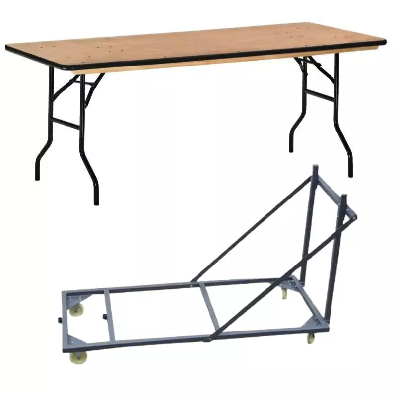 Lot de 10 tables pliantes bois et chariot de transport pour tables