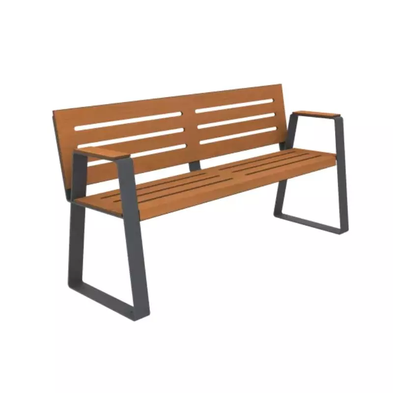 Banc de ville en HPL ajouré finition teck adapté sénior