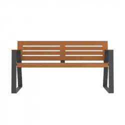 Banc urbain en acier et HPL ajouré teinté teck pour personnes âgées Banc urbain en acier et HPL ajouré teinté teck pour personnes âgées