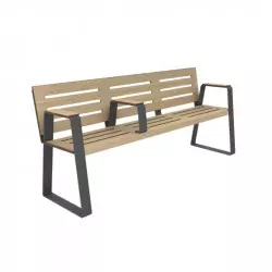 Banc de ville séniors avec 3 accoudoirs en acier et HPL ajouré chêne clair