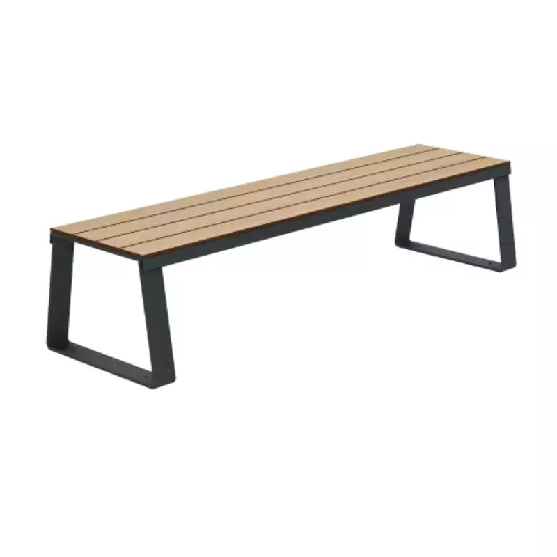 Banquette urbaine en acier et HPL effet lames chêne clair
