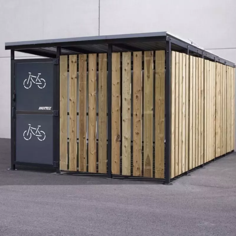 Abri pour vélos en acier avec bardage en bois