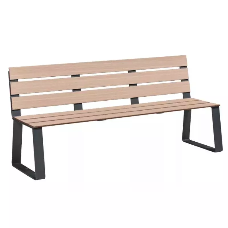Banc de ville en acier et lames HPL chêne clair