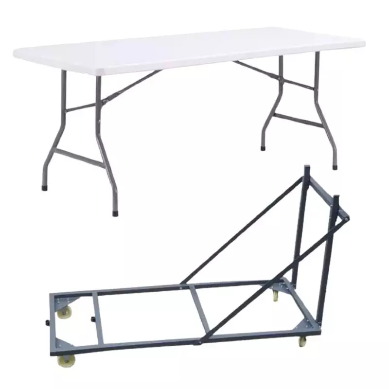 Promo sur lot de 20 tables pliantes en polypro et chariot de transport