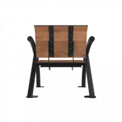 Fauteuil urbain acier et HPL effet lames pin Tyrol vue dos Fauteuil urbain acier et HPL effet lames pin Tyrol vue dos