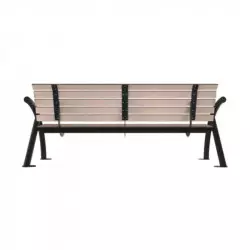 Banc extérieur lames de compact chêne clair vue arrière Banc extérieur lames de compact chêne clair vue arrière