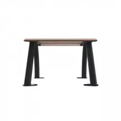 Banquette monoplace en acier et lames de stratifié chêne clair Banquette monoplace en acier et lames de stratifié chêne clair