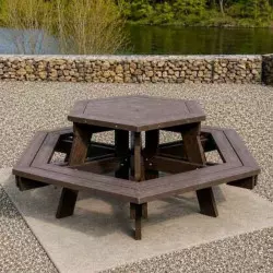 Table de pique-nique en plastique recyclé de forme hexagonale