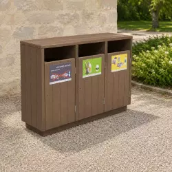 Poubelle 3 bacs tri sélectif en plastique recyclé