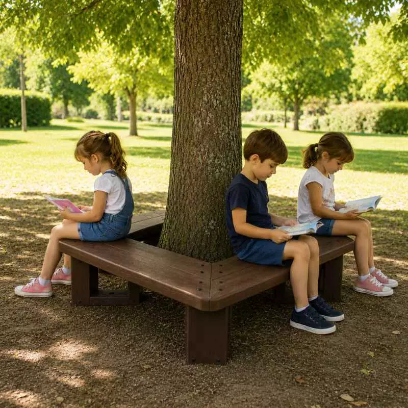 Banc tour d'arbre en plastique recyclé pour enfants
