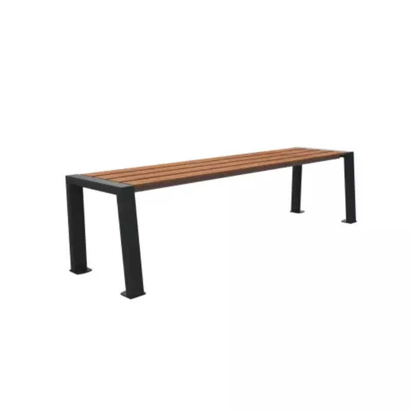 Banquette publique acier et lames HPL finition pin Tyrol