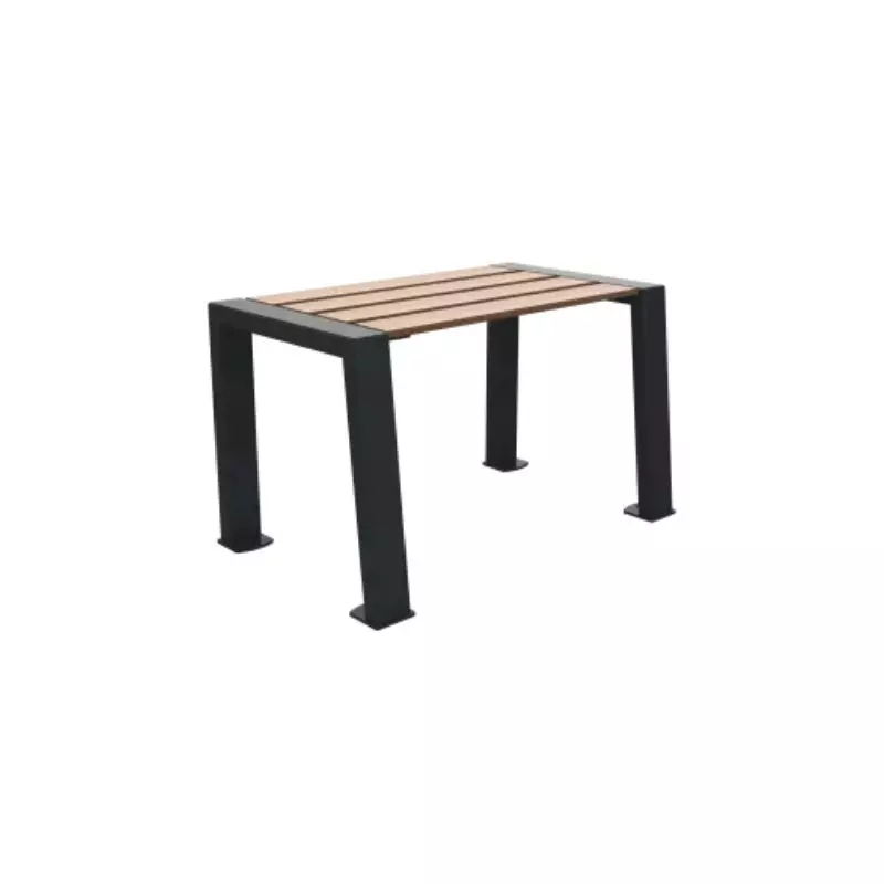 Banquette urbaine 1 place en compact HPL lames chêne clair et acier