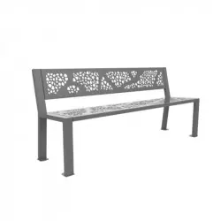 Banc public en métal gris alu avec motif en découpe laser