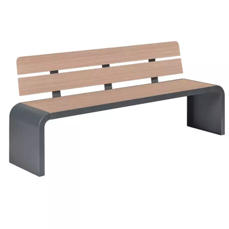 Banc public en acier et HPL lames chêne clair