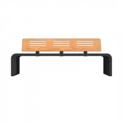 Banc public compact HPL ajouré aspect teck et acier Banc public compact HPL ajouré aspect teck et acier