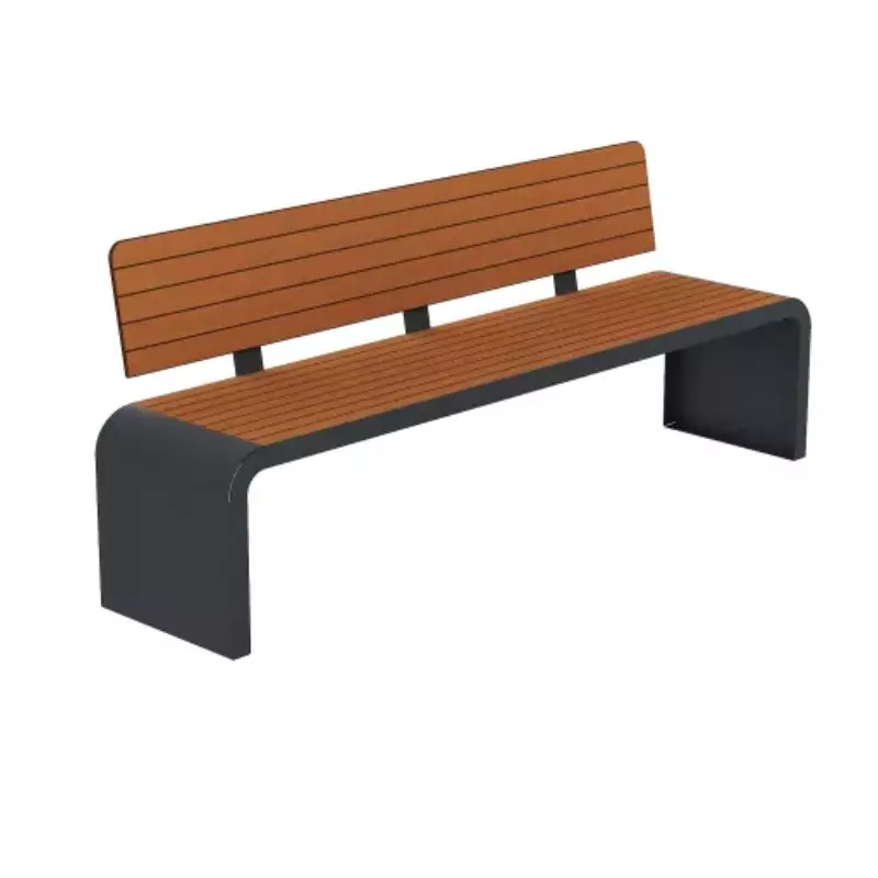 Banc public en acier et HPL effet lames finition teck