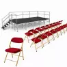 Lot de chaises pliantes en velours rouge et podium modulable