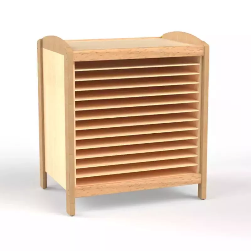 Meuble de rangement papier à dessin pour maternelle vernis