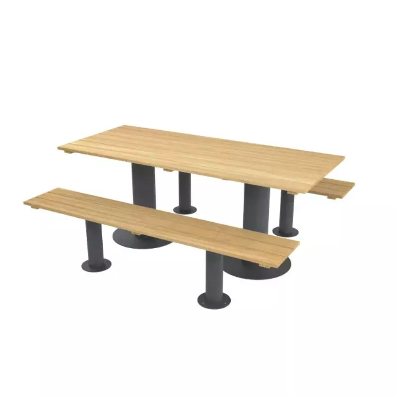 Table bois et métal avec bancs pour extérieur