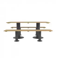 Table de pique-nique en bois et acier avec bancs séparés Table de pique-nique en bois et acier avec bancs séparés