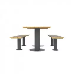 Table pique-nique bois et acier avec assises séparées Table pique-nique bois et acier avec assises séparées