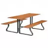 Table pique-nique en HPL plein avec bancs, finition teck Table pique-nique en HPL plein avec bancs, finition teck
