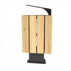 Poubelle urbaine de 60 L, bois et métal avec pare pluie Poubelle urbaine de 60 L, bois et métal avec pare pluie