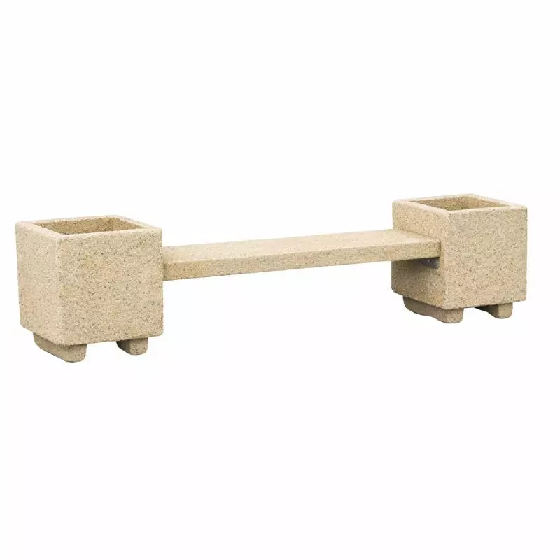 Banquette en béton crépi sable avec jardinières intégrées