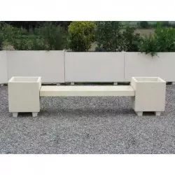 Banc assise béton blanc naturel et piétement jardinière crépi sable Banc assise béton blanc naturel et piétement jardinière crépi sable